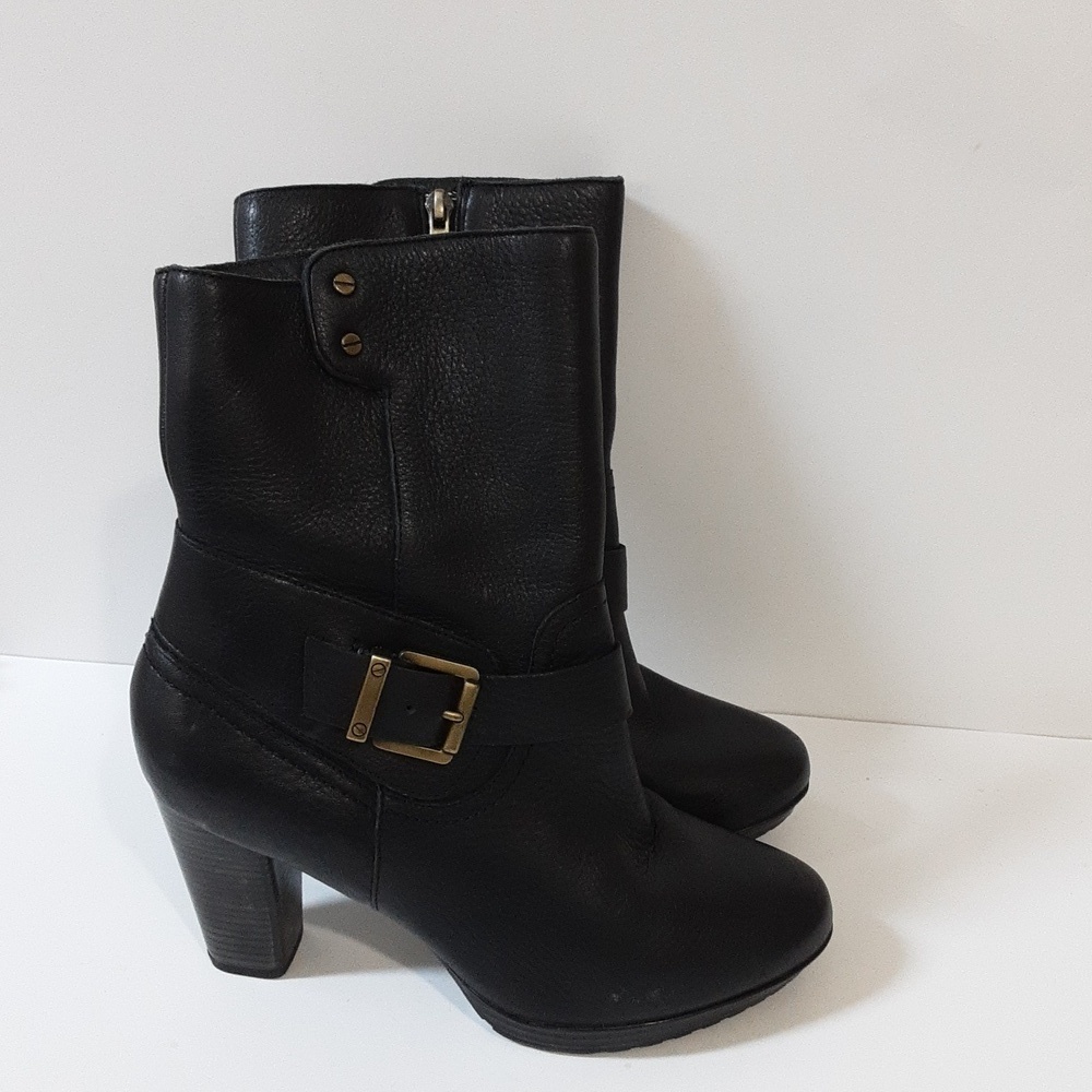 Clarks indigo ankle booties women 9M healed black leather festival rodeo casual - Picture 3 of 14